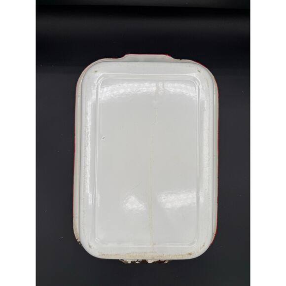 Vintage Enamelware Pan - White With Red Trim - Picture 6 of 8